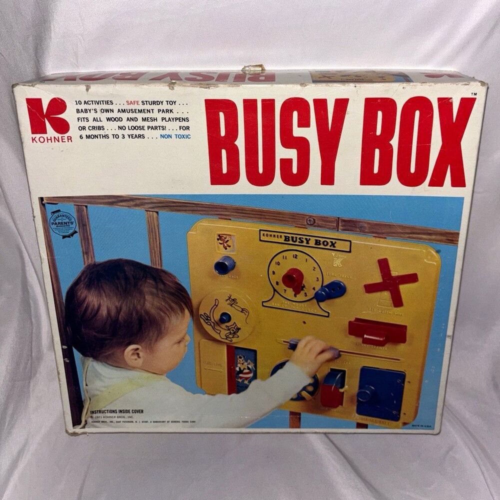Kohner Vintage Busy Box Activity Toy Dingle Dangle w/ Original Box 1971